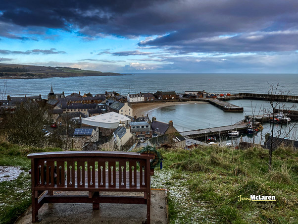 Bench on Bervie Braes overlooking Stonehaven harbour